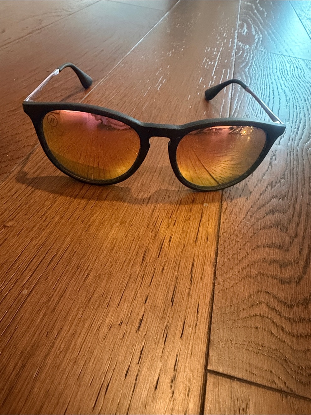 Matte Black Sunglasses with Pink-Gold Mirrored Lenses